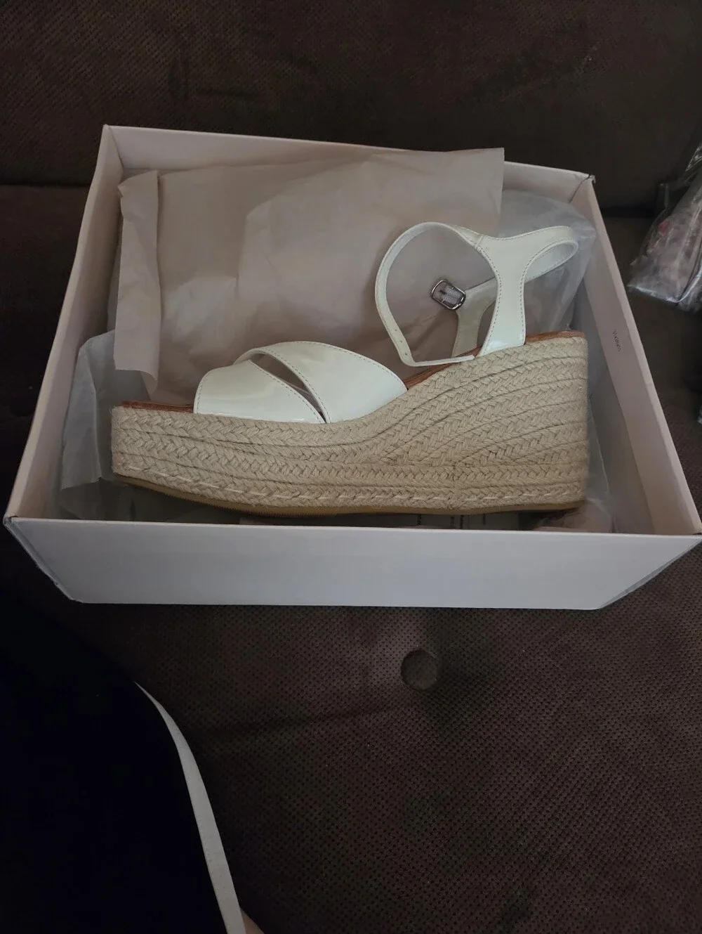 Chinese Laundry White Espadrille Wedge Sandals with Ankle Strap